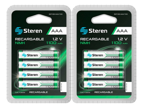 2 Paquetes De 4 Pilas Recargables Aaa De 1100mah 1.2v Steren