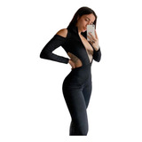 Enterito Catsuit Mono Elastizado Negro Hombro Licra Premium