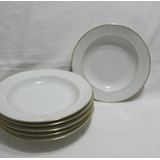 Juego 6 Platos Hondos Porcelana Blanca Oro Limoges France