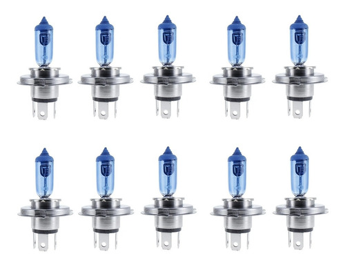 10pzas Foco Halogeno H4 Hd Azul Para Motos 12v 35w