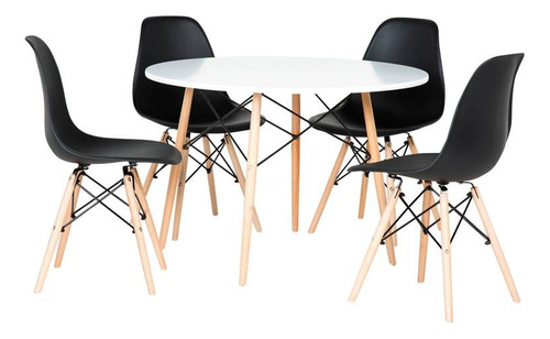 Juego De Comedor 4 Sillas Eames + Mesa Redonda Eames De 80cm