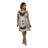 Vestido Curto Indiano Alça Com Bordados E Estampas 004