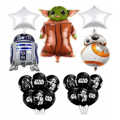 Set De 15 Globos Start Wars Baby Yoda Helio O Aire