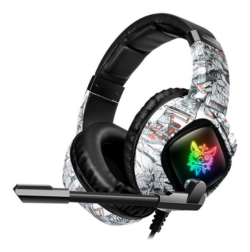 Fone De Ouvido Over-ear Gamer Sem Fio Onikuma Gamer K19 Camuflagem Branca Com Luz  Rgb Led