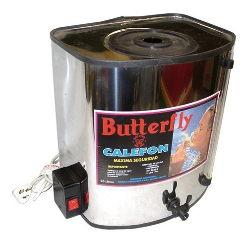 Calefon Butterfly 20 Lts Acero Inox Grifo Plastico