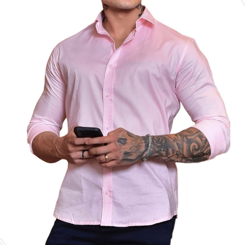 Camisa Masculina Preta Com Elastano Slim - Gola Padre