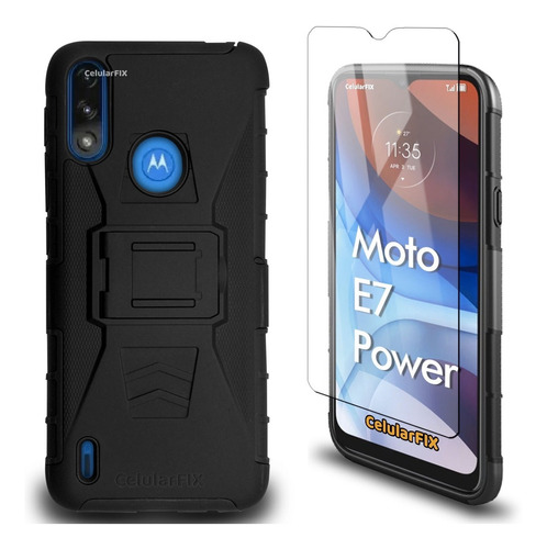 Funda Protector P/ Moto E7 Power, Uso Rudo Con Clip + Mica