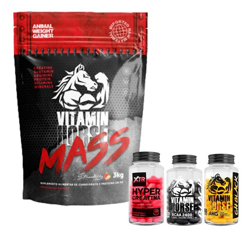 Combo Ganho De Musculo - Massa + Bcaa + Creatina + Zma Sabor Morango