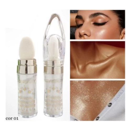 Pó Facial Iluminador Prateado Com Glitter Hudabeauty 