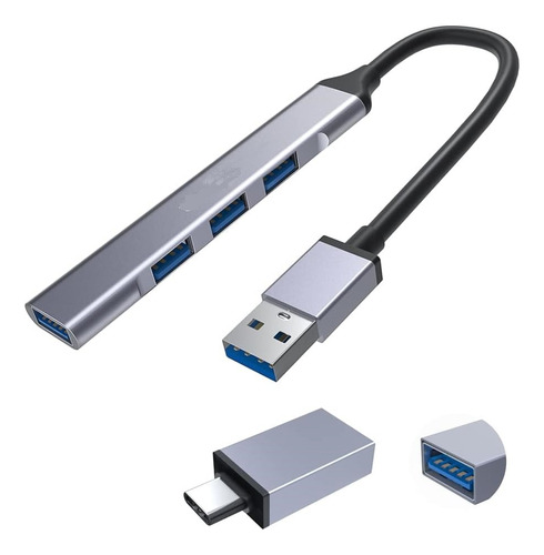 Hub Usb 3.0 De 4 Puertos Con Otg Tipo C- Metalico