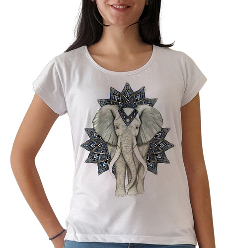 Remera Elefante Hindú Animales 7 Mujer