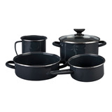 Batería De Cocina Cinsa De Acero Vitrificado 5 Piezas Negro 