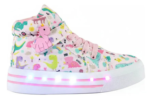 Tenis Botas Niña Dinosaurio Luces Led Dino Velcro Niñas Rosa