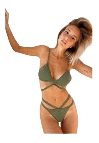 Bikini 2 Piezas Tiras Malla Verano Con Taza Removible Mujer