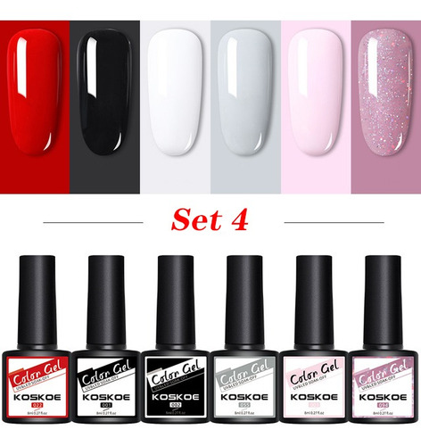 Juego De Esmalte De Uñas Con Purpurina Uv Gel Kit De 6 Pieza