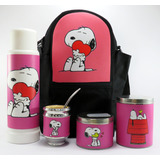 Set Matero, Equipo Para Mate, Eco Cuero - Snoopy Rosa