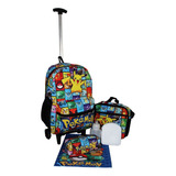 Kit Mochila Pokemon Infantil Juvenil Aulas Rodinhas