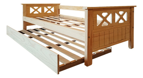 Kit Divan + Carro Cama Griego Madera Maciza 1 Plaza Sajo Color Natural