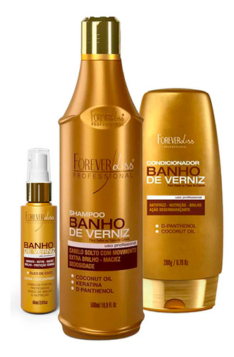 Kit Banho De Verniz Shampoo 500ml, Cond E Sérum Forever Liss