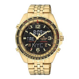 Reloj Citizen Promaster Jq8003-51e/color De Correa: Dorado, Color Del Bisel: Negro/dorado, Color De Fondo: Negro