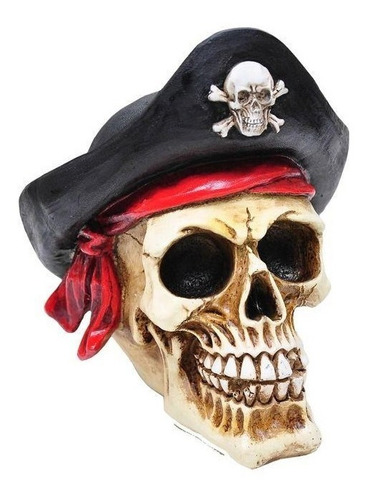 Cranio Caveira Pirata Com Chapéu  12cm Resina