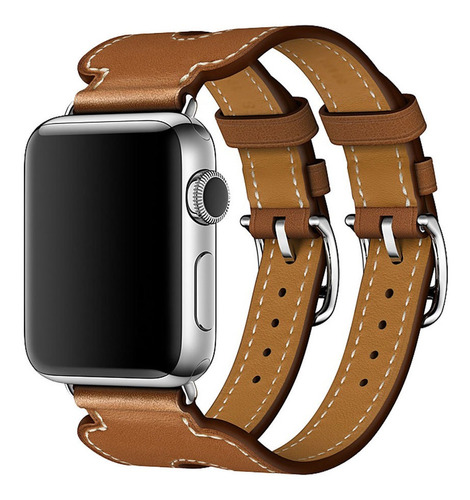 Pulseira Couro Double Cuff Para Apple Watch 38 40mm 42 44mm