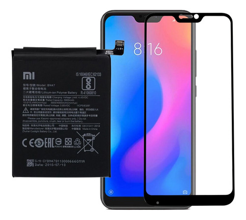 Película De Vidro 3d Para Xiaomi Mi A2 Lite + Bateria Bn47