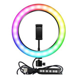 Kit 10 Polegada Colorido Ring Light Rgb Led Anel Luz 26 Cm