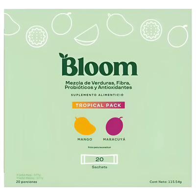 Bloom Suplemento Alimenticio Tropical Pack Fibra Vegano Sin Gluten 20 Sobres | Envío gratis