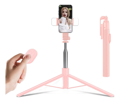 Selfies Stick Con Trípode Bluetooth Control Remoto Led(rosa)