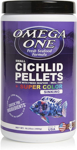 Omega One Cichlid Pellets Super Color  Small Sinking 460g Alimentos Para Peces Cíclidos Granulos Pequeños 2mm Lento Hundimiento A Base De Salmón De Alaska Comida Marina