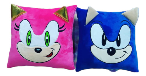 Set 2 Cojines Sonic Y Amy Rose Bordados Pareja Sonic 