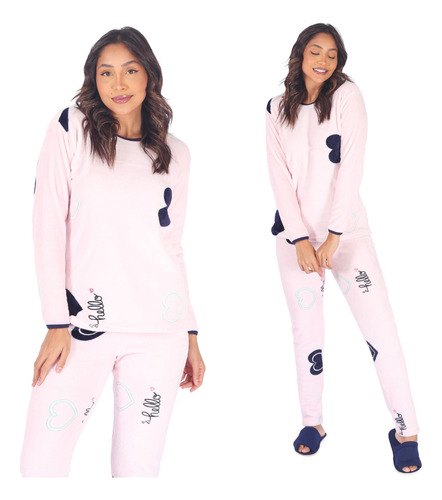 Pijama Inverno Feminino Longo Fleece Soft Plush Peludinho