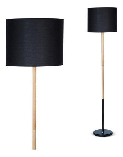 Lampara De Pie Nórdico Tokio Pantalla Madera E27 Led Pantalla Negro