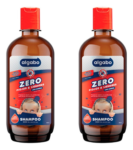 Shampoo Zero Piojos Y Liendres Uso Diario Algabo Kids X 2 U