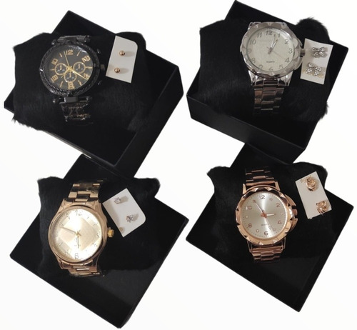 Kit Com 10 Relógios Feminino Dourado+caixas Preta Atacado