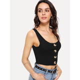 Croptop Ngero Botones Shein