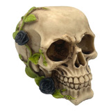 Cranio Caveira Com Rosas Pretas No Rosto 11cm Resina