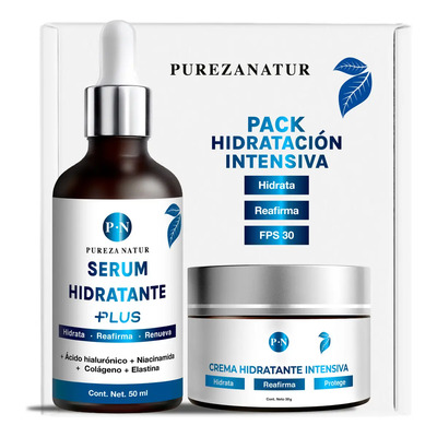 PUREZA NATUR Pack Hidratante intensivo serum Ácido hialurónico facial hidratante PLUS + Crema de hidratación intensiva | Paquete completo suero + crema para el cuidado de la piel e hidratación | Envío gratis