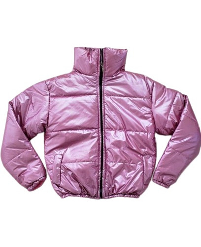 Campera Puffer Plateada Con Bolsillos 