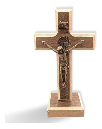 Crucifixo De Mesa Madeira Pequeno Cruz C/ Pedestal São Bento