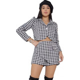 Conjunto Inverno Tweed Blazer E Shorts Saia Juvenil Feminino