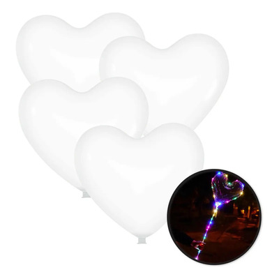 10 Globo Bobo Corazón + Led Colores San Valentín Boda 40cm Transparente Corazón