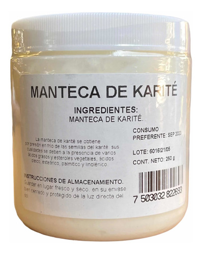 Manteca De Karité Frasco 250 Gramos 100% Natural