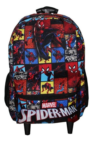 Mochila Homem Aranha Infantil Juvenil Aulas Rodinhas Cor Preto Desenho Do Tecido Liso