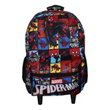 Mochila Homem Aranha Infantil Juvenil Aulas Rodinhas Cor Preto Desenho Do Tecido Liso