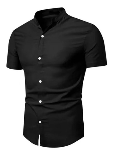 Camisa Cuello Mao Manga Corta Hombre Vestir Caballero