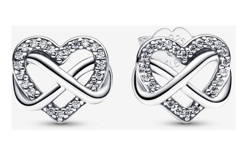 Pendientes Corazón Infinito Brillante Aretes Pandora Plata 