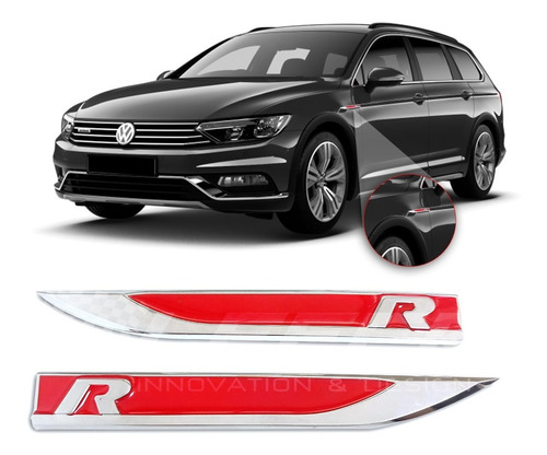 Insignia Volkswagen R De Metal Lateral Roja X2 Ing 08