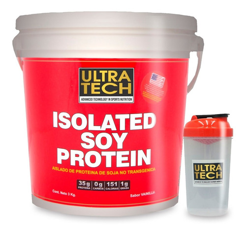 Isolate Soy Protein Ultra Tech X 3 Kg + Shaker De Regalo Proteína Isolada (aislada) 0 % Carbohidratos